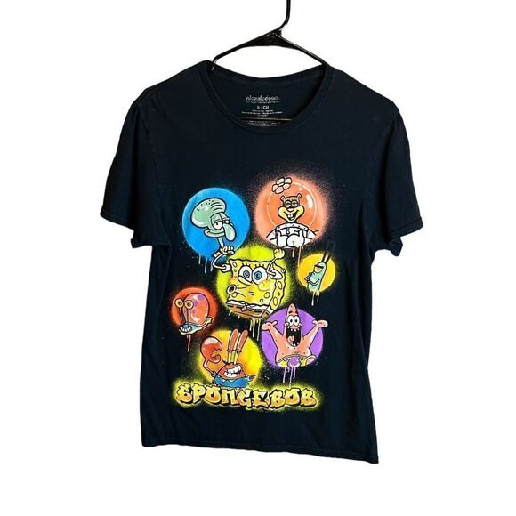 5 for $25🔥Small Nickelodeon SpongeBob Black Cotton T-Shirt - Picture 1 of 4